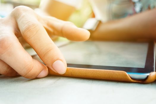 man hands with tablet computer