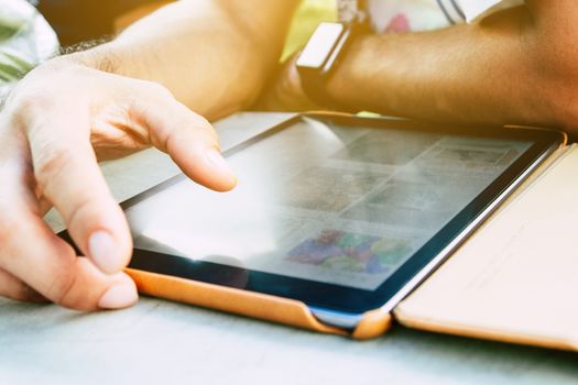 man hands with tablet computer
