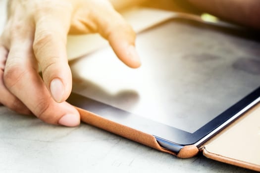 man hands with tablet computer