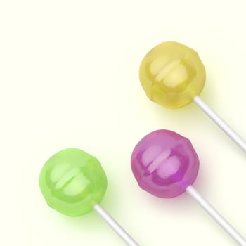 Three lollipops with different colors and flavors