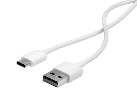 USB-A and USB-C cables, isolated on white background