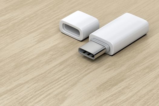 Usb type-c flash drive on wood background