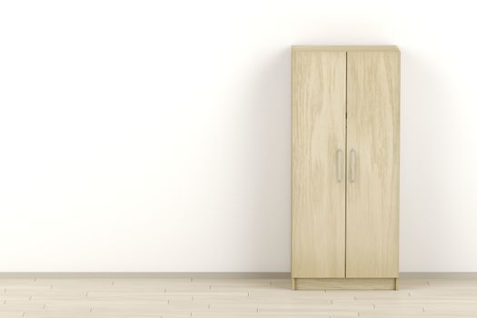Front view of modern wood wardrobe in the room