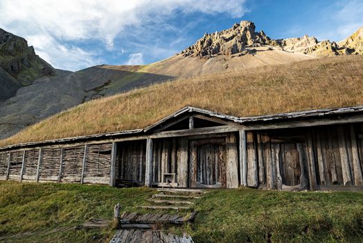 Stokksnes viking village under Vestrahorn mountain, Iceland