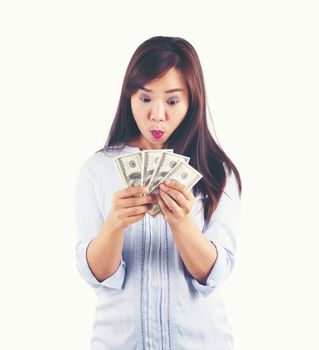 asian woman taking a lot of money