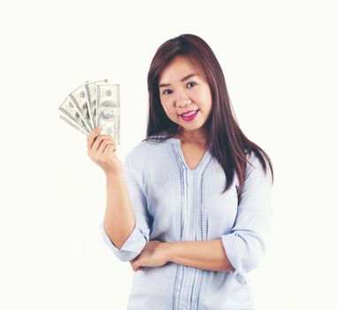 asian woman taking a lot of money