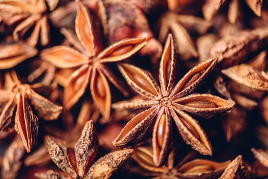 Background of Star Anise Fruits and Seeds.