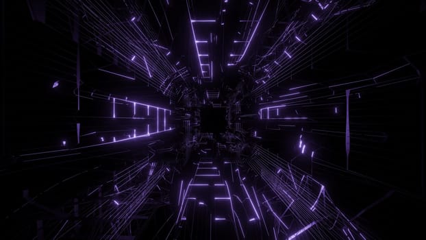 pueple wireframe design with nice reflection 3d rendering background wallpaper, blue abstract wireframe with black tunnel 3d illustrtion