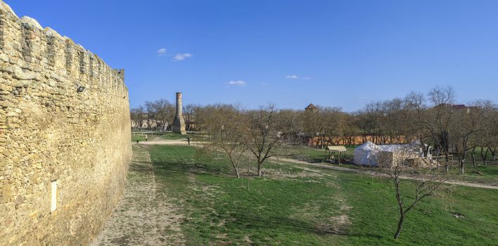 Akkerman, Ukraine - 03.23.2019. Panoramic view of the Fortress walls and towers from the inside of the Akkerman Citadel, a historical and architectural monument