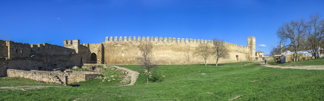 Akkerman, Ukraine - 03.23.2019. Panoramic view of the Fortress walls and towers from the inside of the Akkerman Citadel, a historical and architectural monument