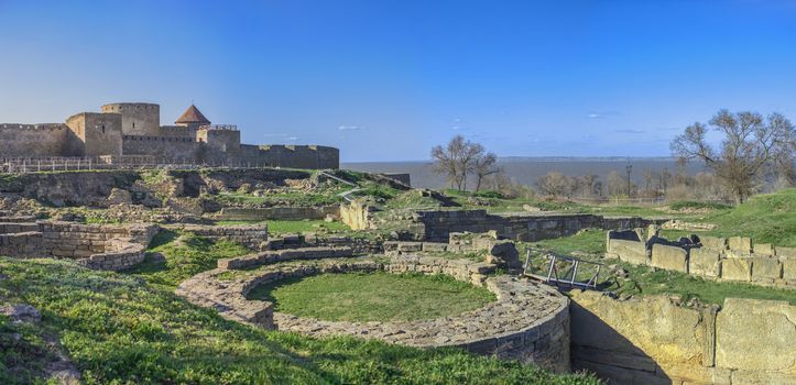 Akkerman, Ukraine - 03.23.2019. Panoramic view of the Akkerman Fortress on the right bank of the Dniester estuary,  a historical and architectural monument