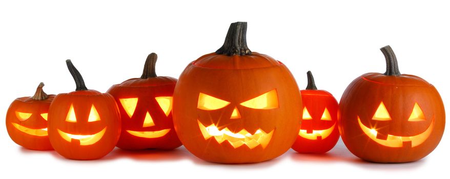 Six Halloween Pumpkins isolated on white background