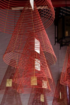 Spiral incense burners at a temple in Vietnam