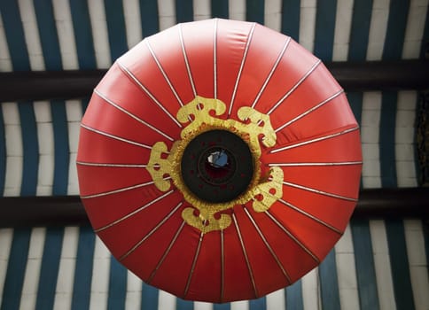 Red decorative Chinese lantern, view from below