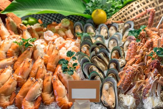 Fresh Seafood on ice in buffet line