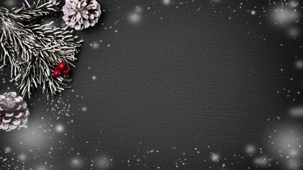 Christmas composition, blank for design - cones and decorations on a textured background, copy space, place for text.