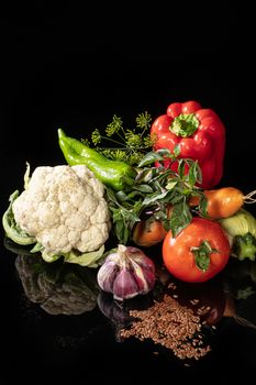 Still life with vegetables on a glass background