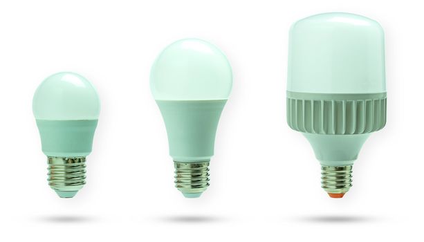 Set of LED daylight bulb. Concept of Energy saving and global warming. Isolate and clipping path on white background.