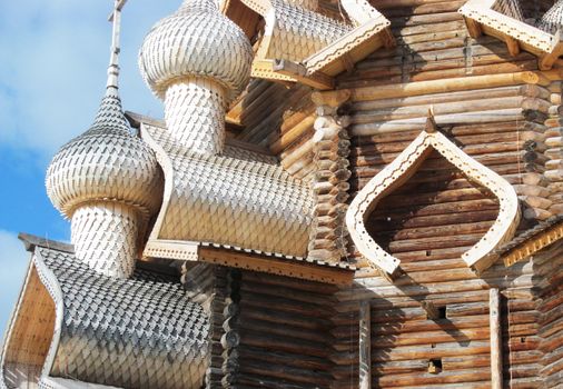 Details of the old Russian Church made of wood.