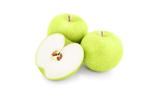 Green apples isolated on white background.