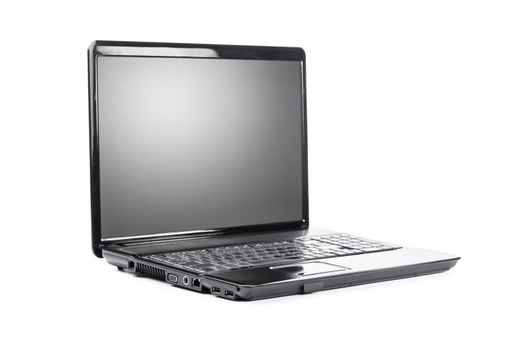 Close up shot of a black laptop, isolated on white background.