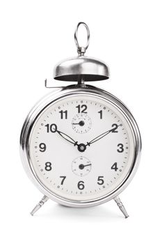 Old fashioned alarm clock isolated on white background.
