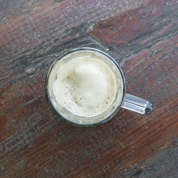 view of a glass of beer from above