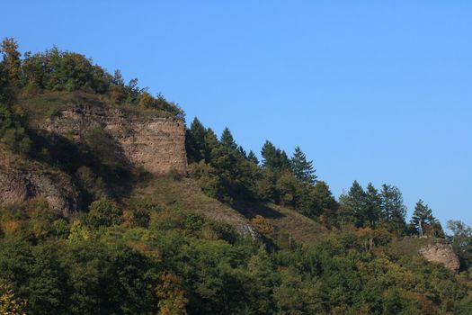 Mid-mountain landscape with trees and blue sky     Mittelgebirgs Landschaft mit B�umen und blauem Himmel