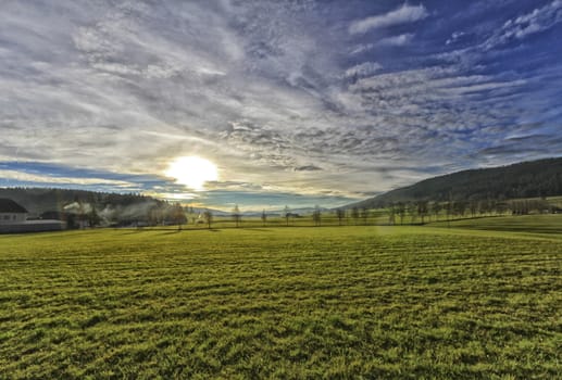 beautiful landscape and sky of the Brevine in Switzerland