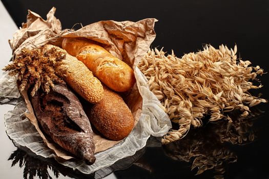Bread and ears on a glass background