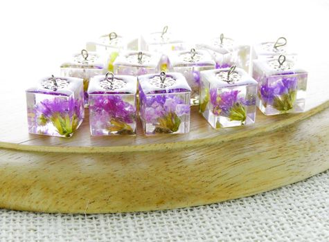 Dried flower in crystal clear resin pendant necklace, pendant with a real flowers. 
