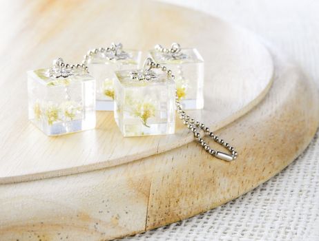 Dried flower in crystal clear resin pendant necklace, pendant with a real flowers. 
