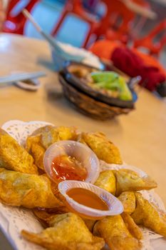 Fried specialties at street food market in Cameron Highlands