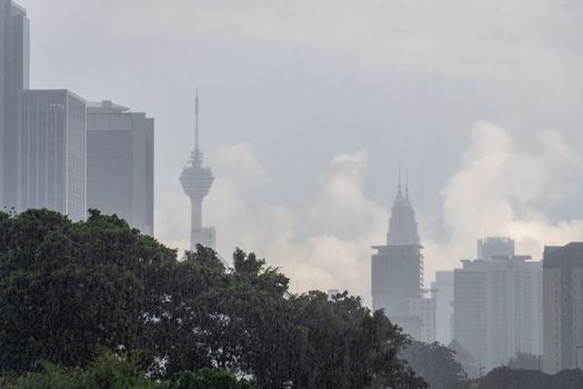 Heavy rainfall in Kuala Lumpur during monsoon season