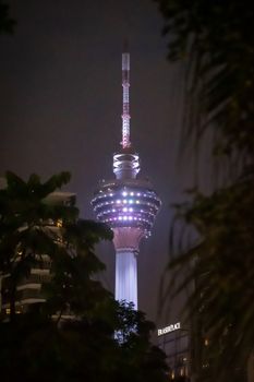 Menara Tower Kuala Lumpur illuminated during the night