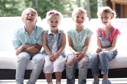 Group of happy smiling children outdoors