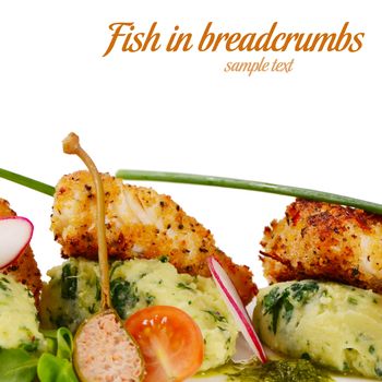 The fish in breadcrumbs with mashed potatoes