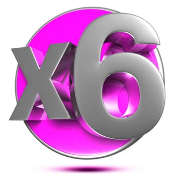 x6 3D rendering on the purple circle behind the white background .(with Clipping Path).