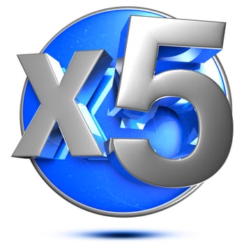x5 3D rendering on the blue circle behind the white background .(with Clipping Path).