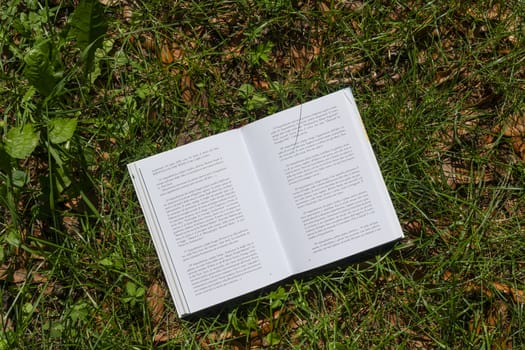 an open book on the grass of a meadow