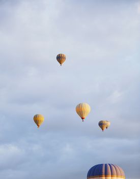 Group of hot air balloons flying in the sky
