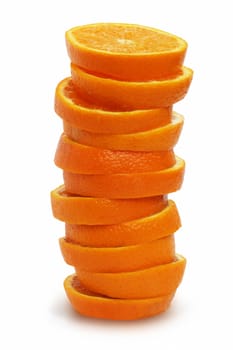 Stack of orange slices juice concept isolated on white