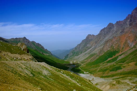 Mountain canyon in summer near the Chimbulak ski resort, Almaty, Kazakhstan