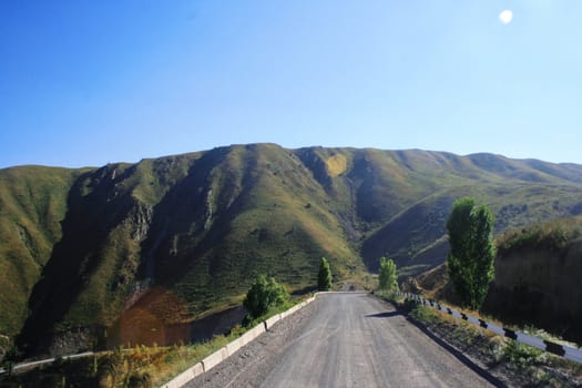 road in the middle of the mountains, summer, Almaty, Kazakhstan