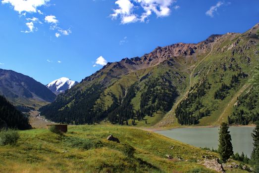 Big Almaty lake in the mountains of Kazakhstan, summer