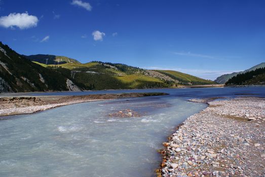 Big Almaty lake in the mountains of Kazakhstan, summer