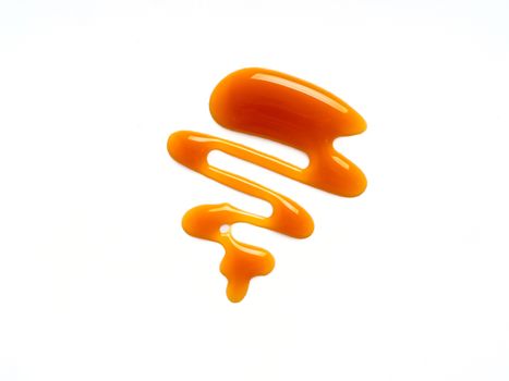 sweet caramel sauce isolated on white background Top view or flat lay. Caramel isolated on white with clipping path.