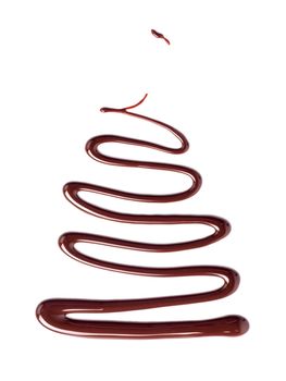 Chocolate sauce on white. Abstract lines made of chocolate or soy sauce isolated on white background