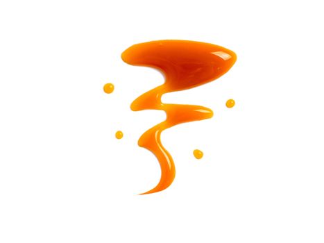 sweet caramel sauce isolated on white background Top view or flat lay. Caramel isolated on white with clipping path.