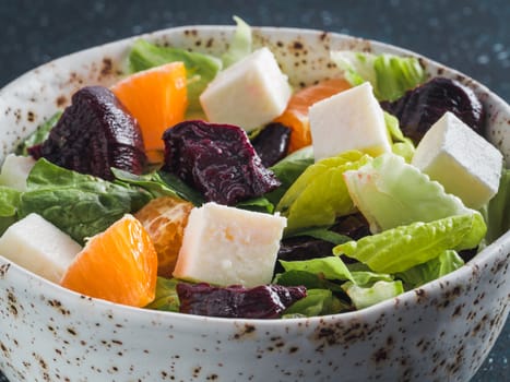 Beetroot, Feta Cheese and Orange Salad. Close up view